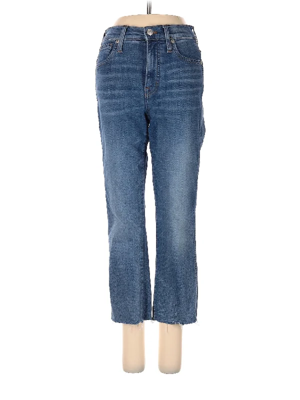 Ripped Jeans for Trendy Look -High-Rise Straight-leg Jeans in Medium Wash