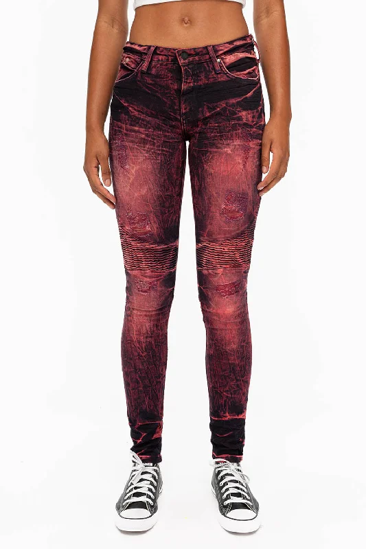 Embroidered Jeans for Detail -SKINNY WOMENS BIKER JEANS IN DISTRESSED DENIM IN YANKEE WASH