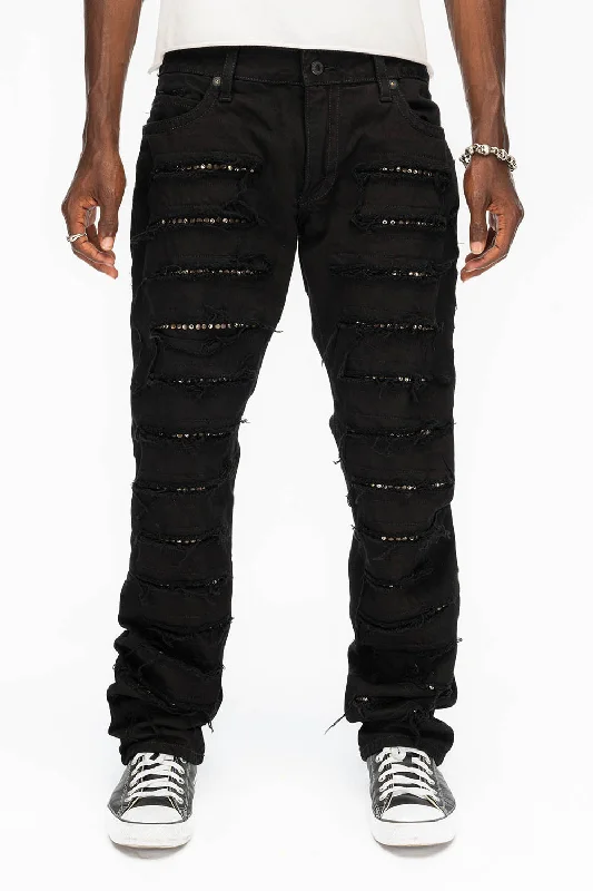 Overalls Jeans for Workwear -ROBIN'S VINTAGE EDITION JEANS WITH CRYSTALS IN DESTROY PURE BLACK