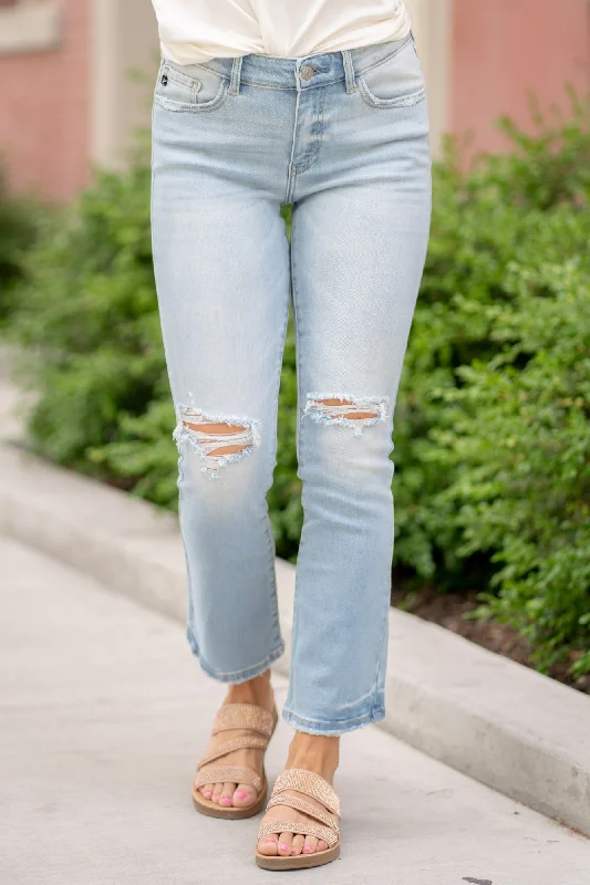 Mini Skirt Jeans for Flirty -Coraline Mid Rise Kick Flare Jeans