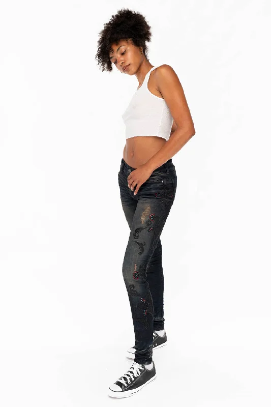 Affordable Jeans for Budget -CRYSTAL ROSE SKINNY IN TAR BLACK