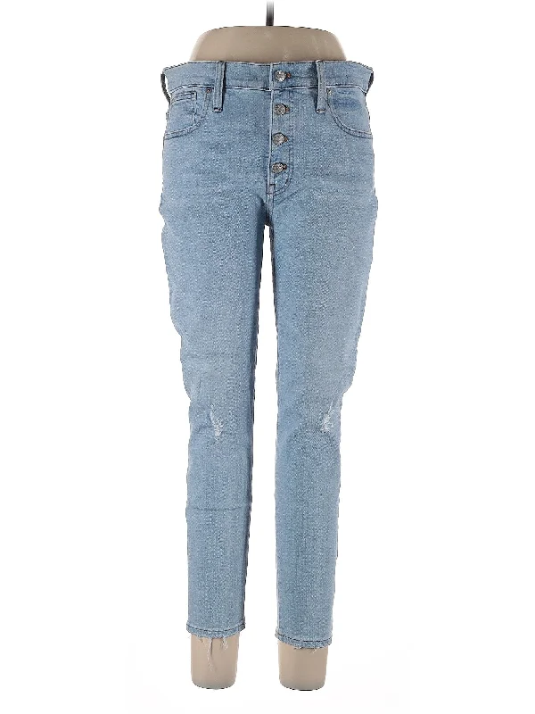 Raw Hem Jeans for Trendy -Low-Rise Skinny Jeans in Light Wash