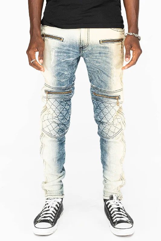 Denim Jeans for Durability -MENS BIKER JEANS IN OCEAN WASH