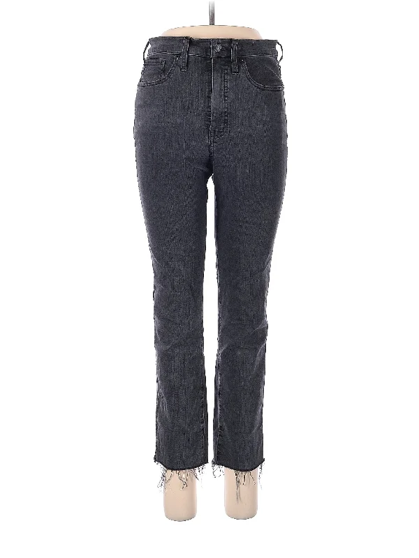 Raw Hem Jeans for Trendy -High-Rise Straight-leg Jeans