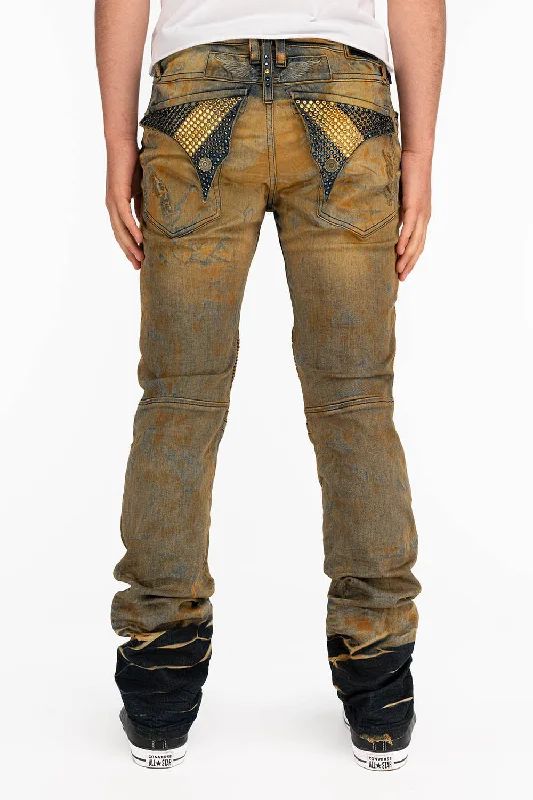 Ripped Jeans for Trendy Look -LONG FLAP MENS SKINNY BIKER JEANS WITH CRYSTALS IN CHICAGO