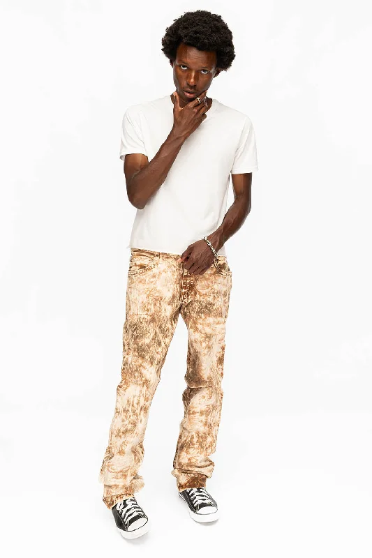 CLASSIC STRAIGHT LEG JEANS IN LIGHT BEIGE AND BROWN WASH