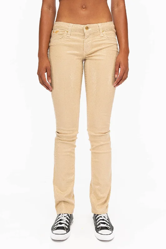 High Waisted Jeans for Shape -MARILYN WOMENS STRAIGHT JEANS IN LIZARD KHAKI WITH GOLD WINGS