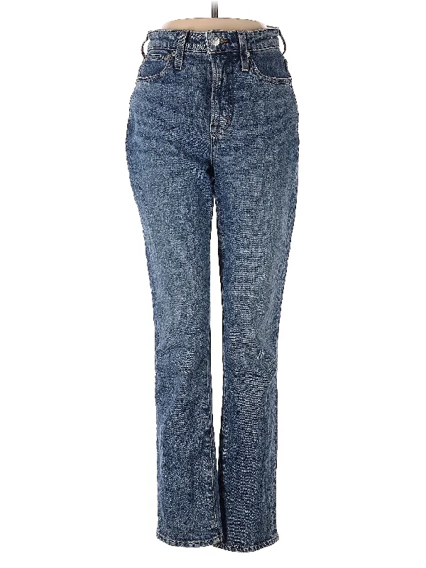 Leather Trim Jeans for Luxury -Mid-Rise Bootleg Jeans in Medium Wash