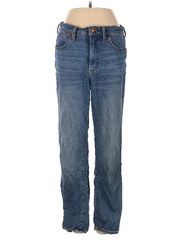 Bermuda Shorts Jeans for Modesty -High-Rise Straight-leg Jeans in Medium Wash