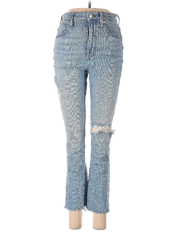 Leather Trim Jeans for Luxury -Mid-Rise Bootleg Jeans in Light Wash