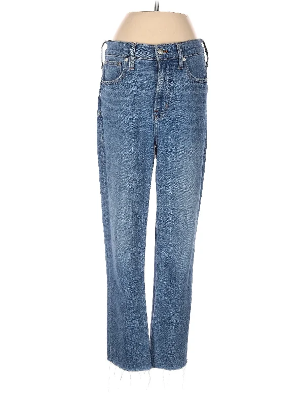 Metal Button Jeans for Classic -High-Rise Straight-leg Jeans in Medium Wash