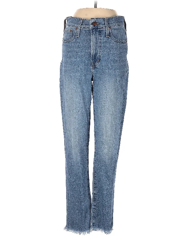 Studded Jeans for Punk -High-Rise Straight-leg Jeans in Medium Wash