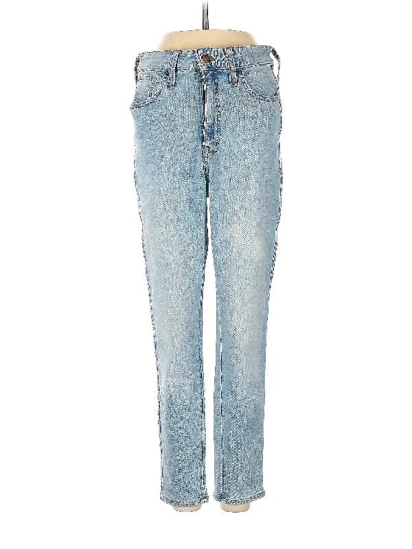 Raw Hem Jeans for Trendy -High-Rise Straight-leg Jeans in Light Wash