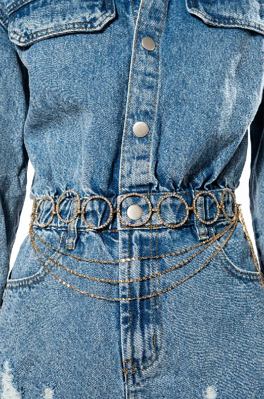 Denim Dress with Pockets for Practical -CHAIN BELT