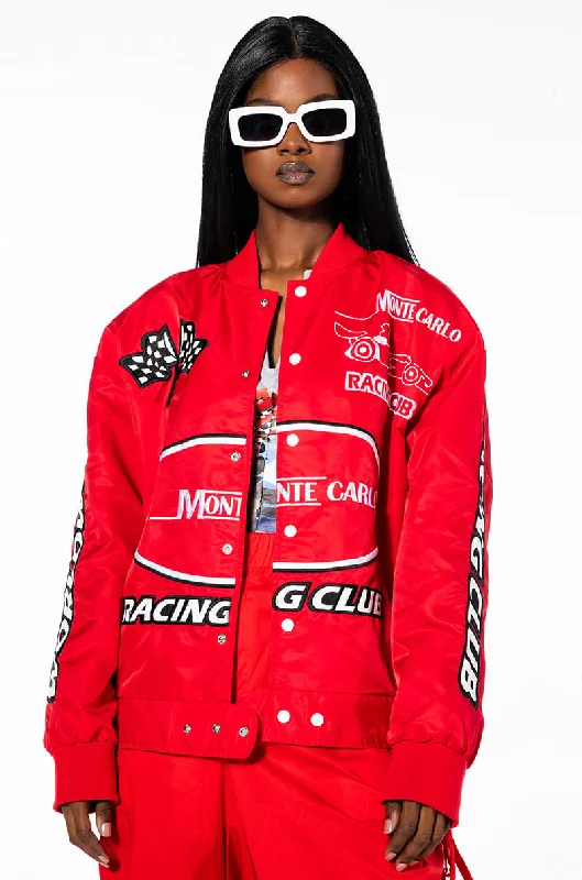 Midi Denim Dress for Versatile Wear -ZOOM ZOOM CLASSIC RACING BOMBER