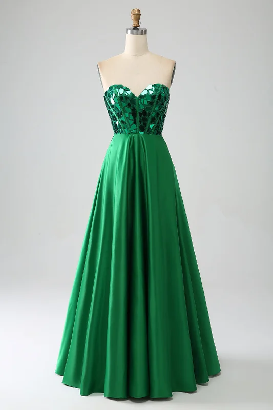 Party Dress for Casual Party -A-Line Sweetheart Dark Green Corset Prom Dress