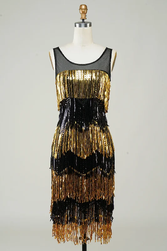 Indian Dresses with Intricacy -Golden Fringes Flapper Dress with Sequins