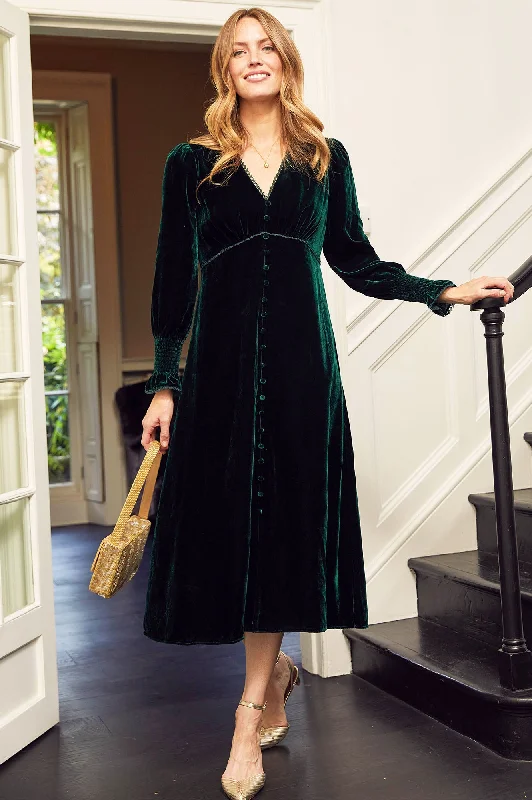 Pencil Dresses for Slimming -Long Sleeve Velvet Sally Anne Dress | Emerald