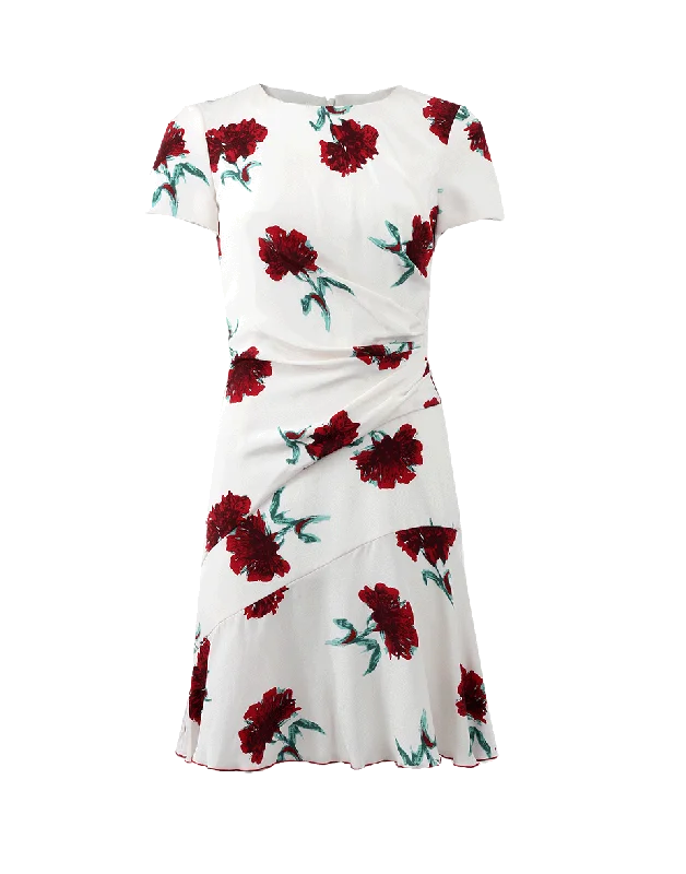 Buttoned Dresses for Stylish -Gathered Waist Floral Dress