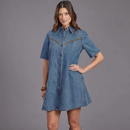 Off-shoulder Dresses for Feminine -Stetson Women's Medium Wash Blue Denim Shirt Dress