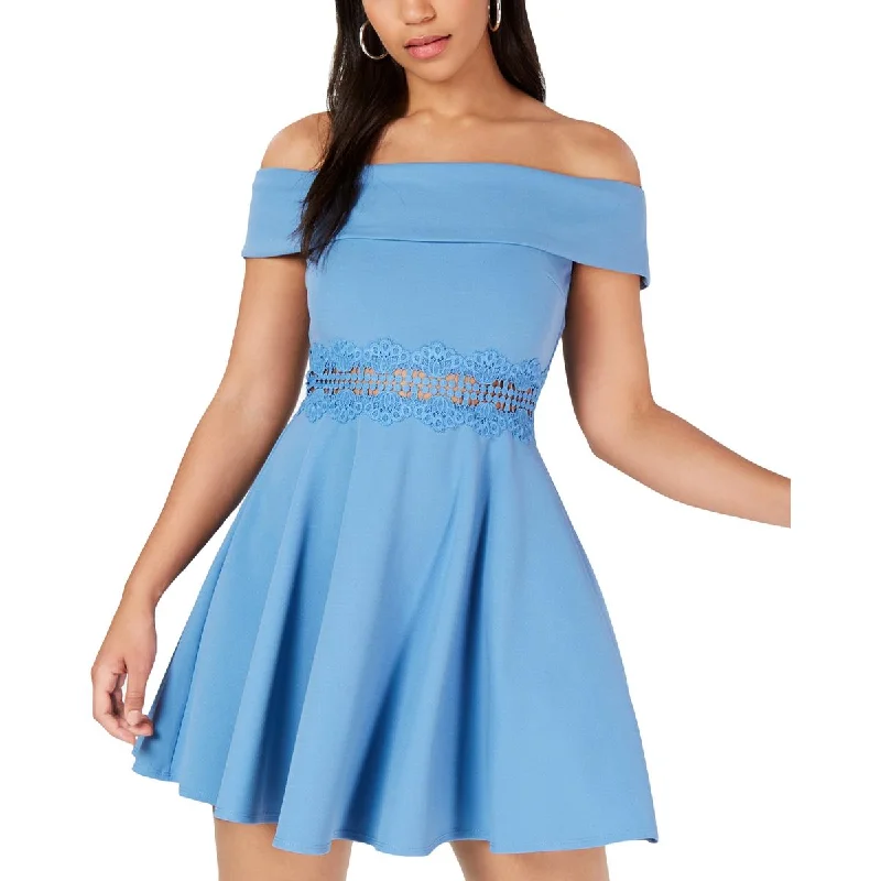 Ruffled Party Dress for Girly Look -B. Darlin Womens Juniors Off The Shoulder Fit & Flare Party Dress