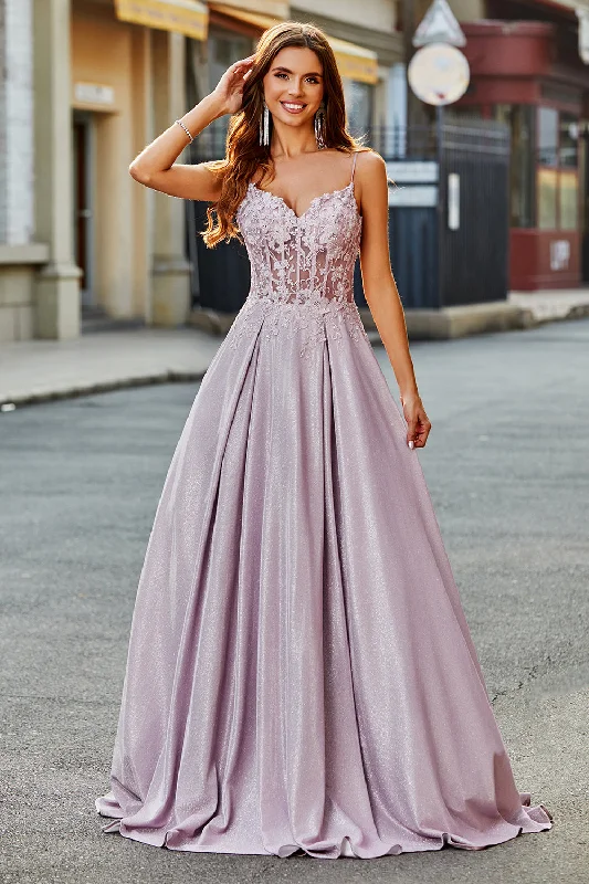 Asymmetric Hem Party Dress for Unique -Sparkly A-Line Spaghetti Straps Blush Prom Dress with Beading