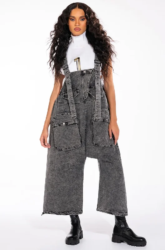 Distressed Denim Dress for Vintage -JUST LIKE THAT BAGGY FIT OVERALLS IN CHARCOAL