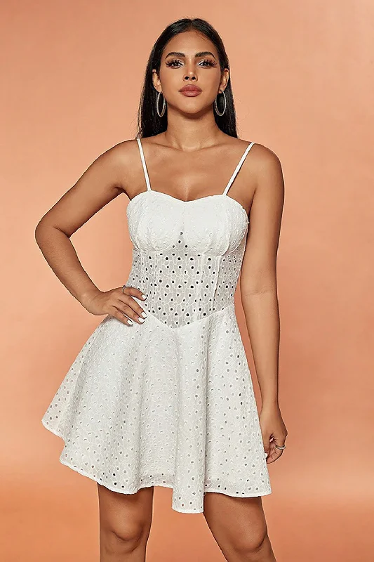 Midi Dresses for Versatile Wear -White A-Line Spaghetti Straps Short Lace Graduation Dress