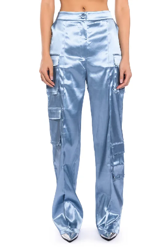 Denim Dress for Movie Nights -BEAUTY RAINS SATIN CARGO PANTS