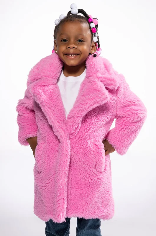 Denim Dress for Brunch Dates -MAX LUXE PINK TEDDY KIDS COAT