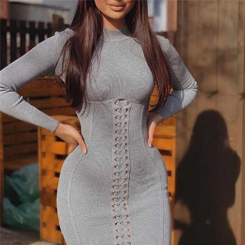 Birthday Dresses for Celebration -Women's Knitted Long Sleeves Turtleneck Package Hip Mini Bodycon Dress