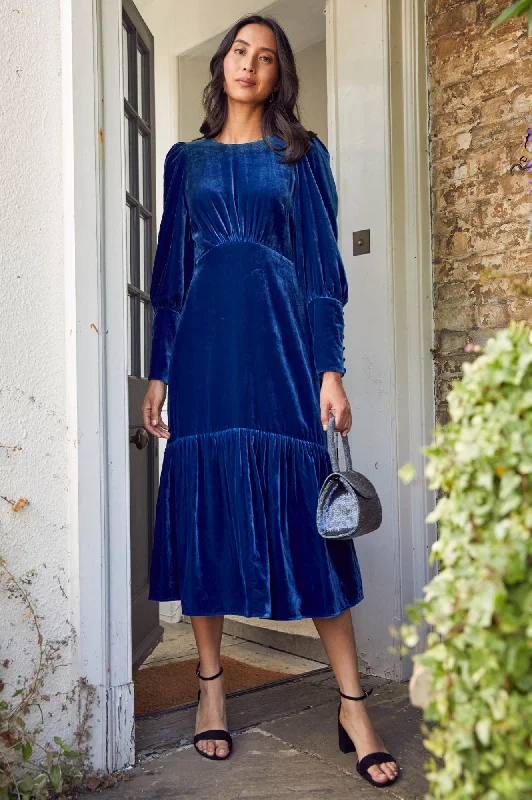 Mother's Day Dresses for Gift -Esmee Velvet Dress | Blue Sapphire