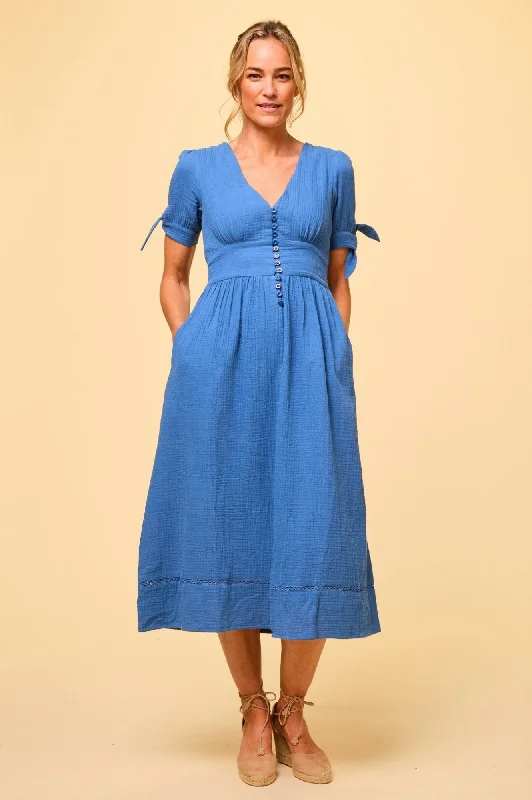 Blue Dresses for Classic -Olga Cheesecloth Dress | Marina Blue