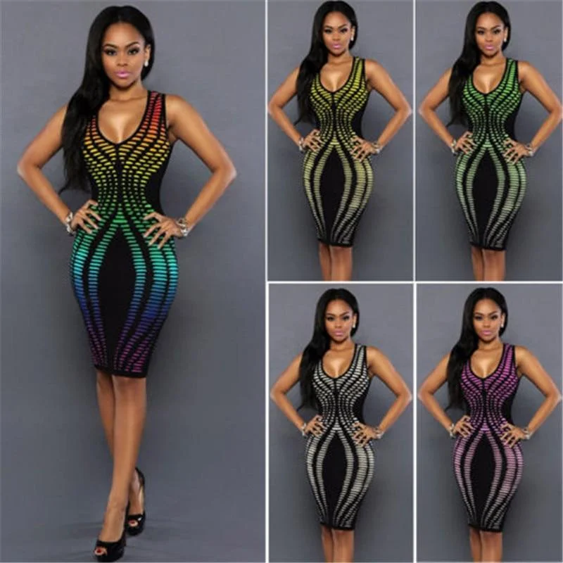 Formal Dresses for Occasions -Women's Rainbow Color Summer Evening Party Bodycon Short Mini Dresses