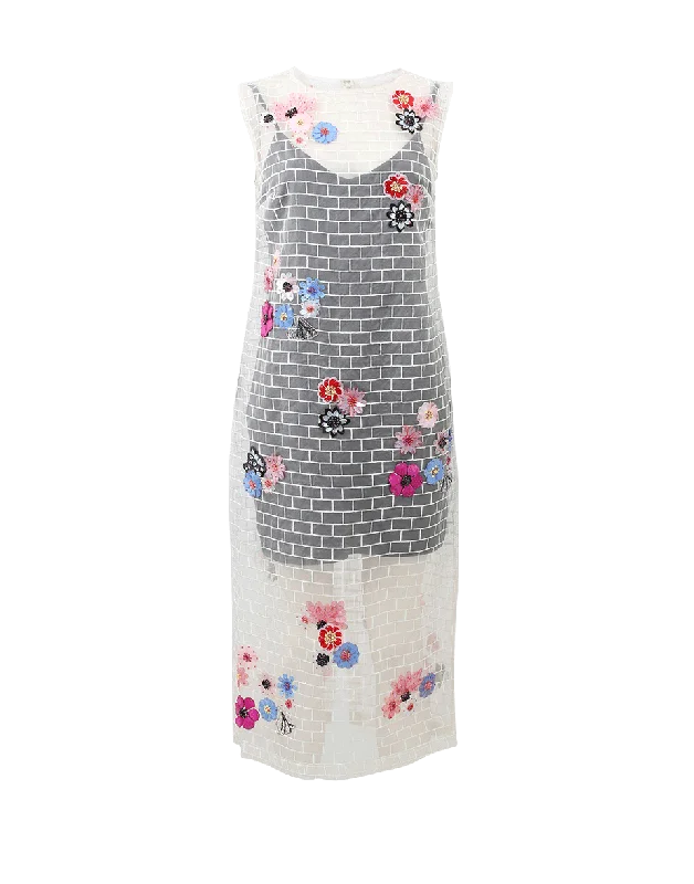 Resort Dresses for Vacation -Flower Embroidered Brick Dress