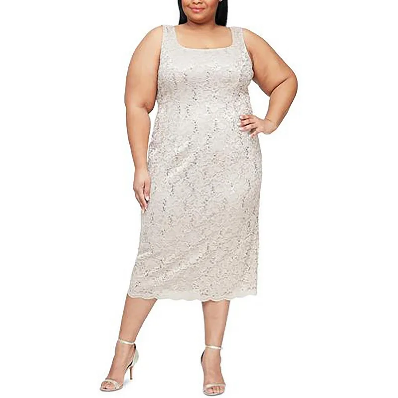 Sequined Party Dress for Sparkle Look -SLNY Womens Plus Lace Midi Cocktail and Party Dress