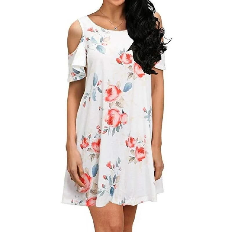 Geometric Dresses for Modern -Summer Beach Style Short Sleeve Printed Tunic Dress for Women