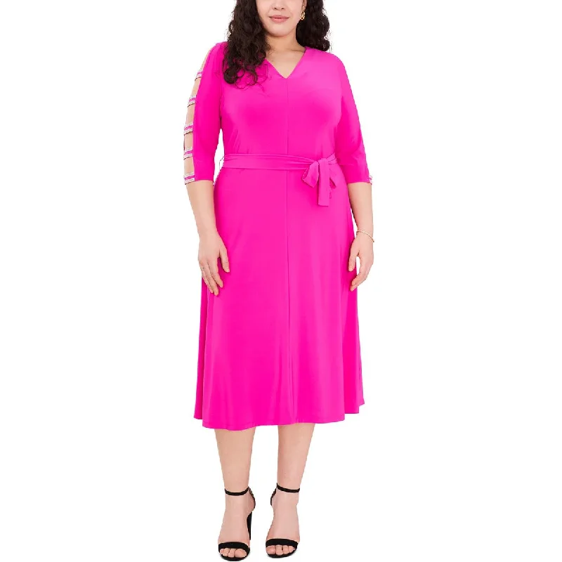 Party Dress with Pockets for Practical -MSK Womens Plus Knit Ladder Sleeves Cocktail and Party Dress