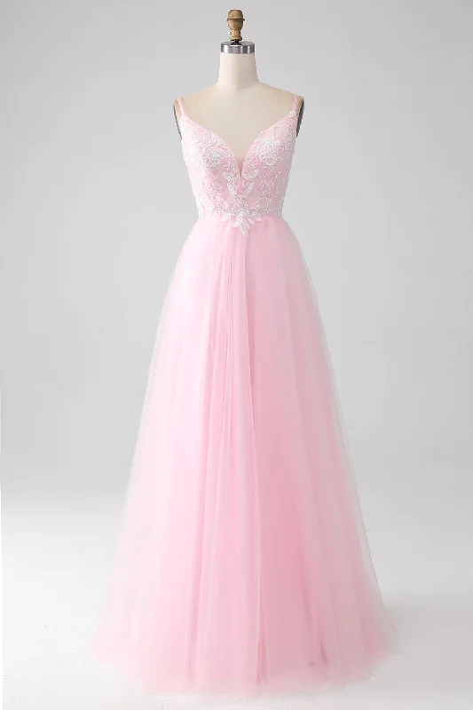 Checkered Party Dress for Trendy Style -Light Pink A-Line Spaghetti Straps Prom Dress with Beading