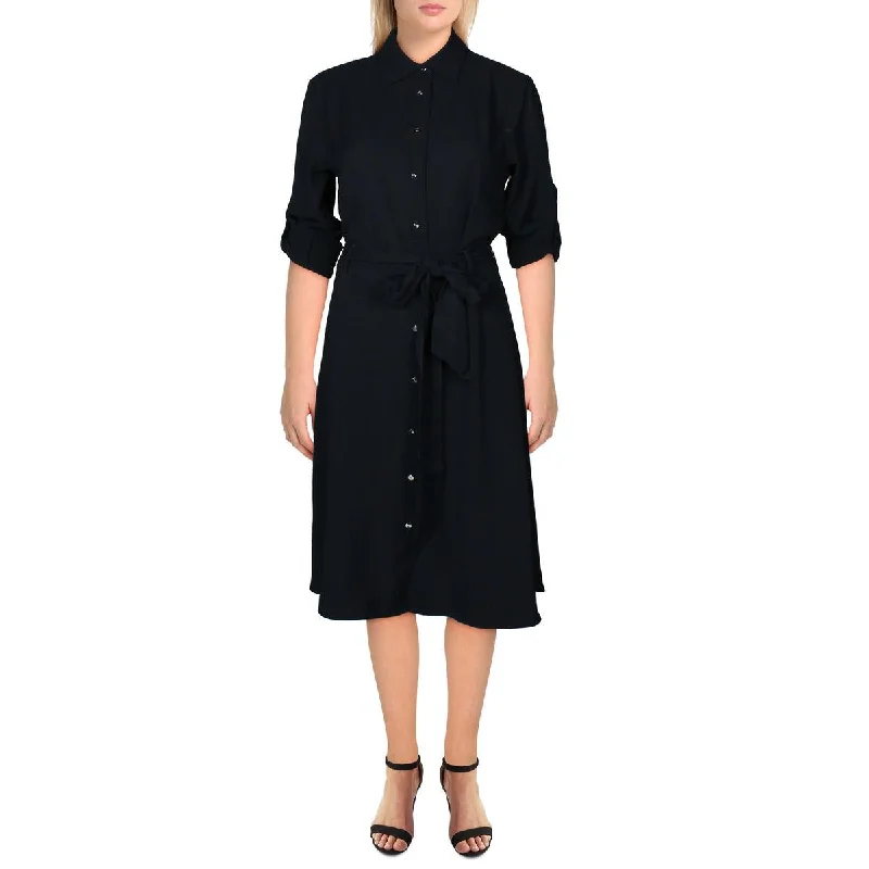 Fringed Dresses for Edgy -Lauren Ralph Lauren Womens Karalynn Fit & Flare Long Sleeves Shirtdress