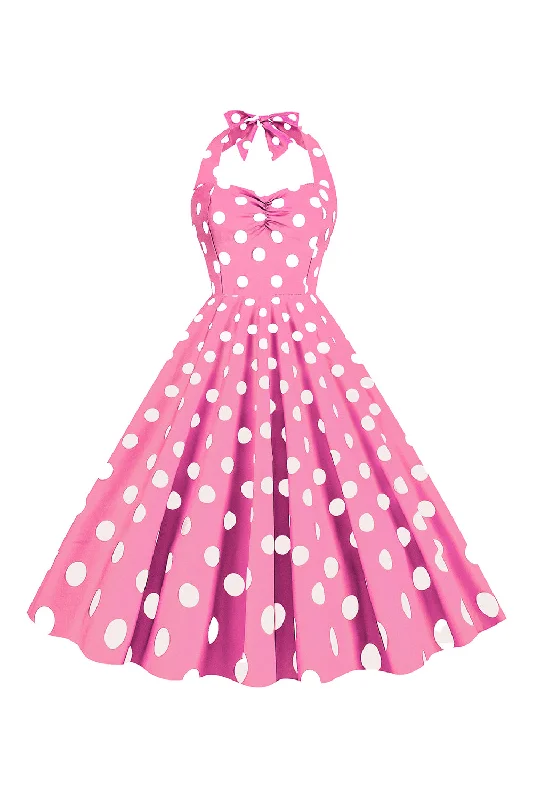 Short-sleeved Dresses for Summer -Pink Polka Dots Pin Up Vintage 1950s Dress