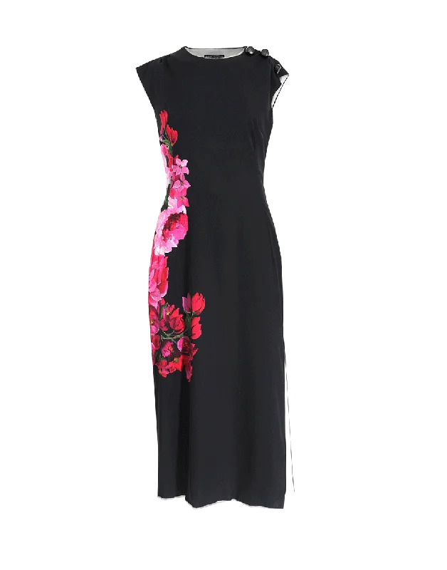 Gothic Dresses with Dark Tone -Floral Side Dress