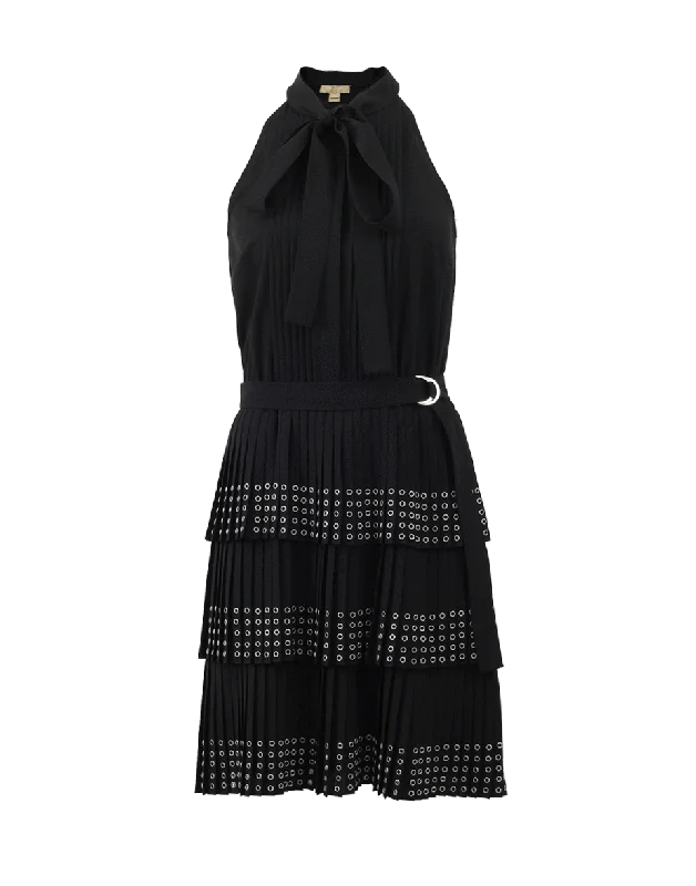 Black Dresses for Versatile -Grommet Pleated Dress