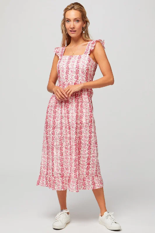 Resort Dresses for Vacation -Birdie Dress | Linear Botanical Pink