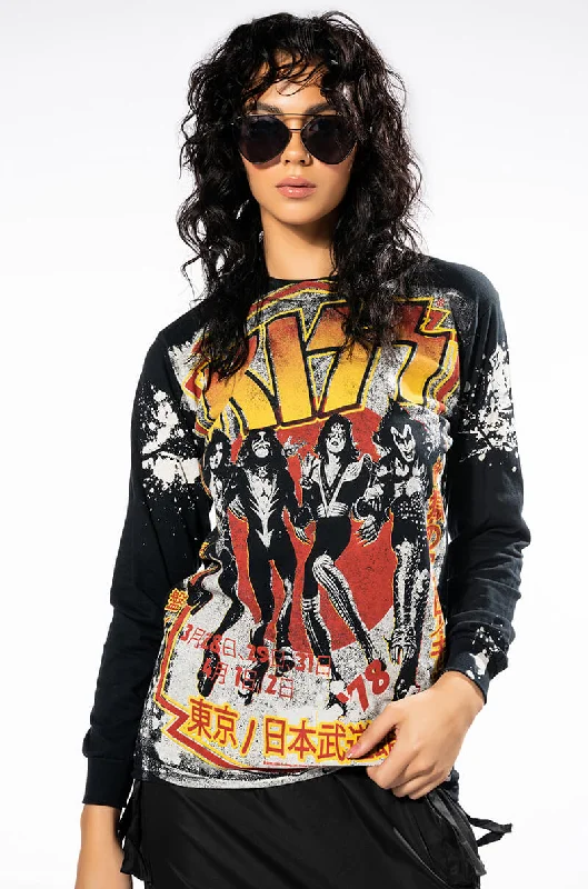 Denim Dress for Anniversary Dinners -KISS SPLATTER LONG SLEEVE BAND TEE