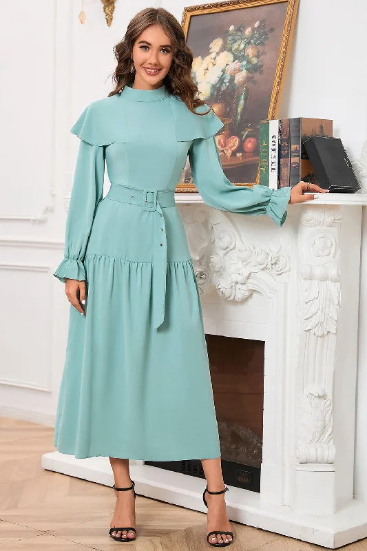 Modern Dresses for Trendy -A Line Green Long Sleeves Casual Dress With Belt