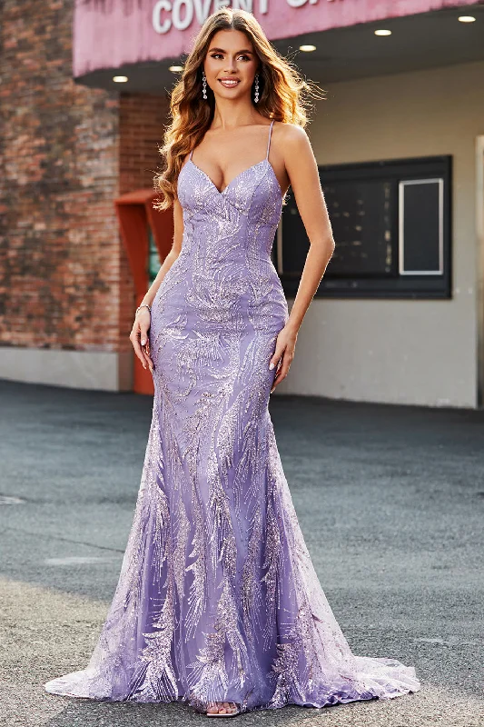 Beaded Bodice Party Dress for Luxurious -Lilac Sparkly Mermaid Long Prom Dress with Beading