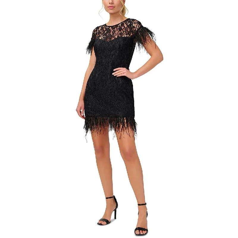 Sleeveless Party Dress for Cool Feel -Aidan by Aidan Mattox Womens Ostrich Feather Lace Cocktail and Party Dress