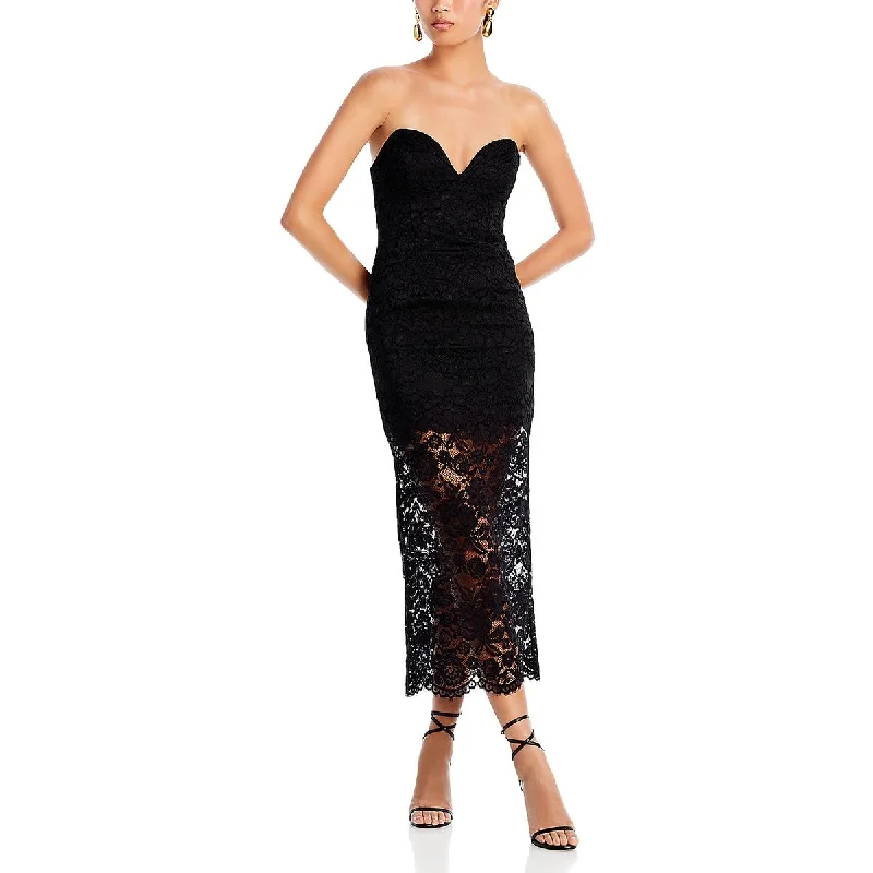 Printed Party Dress with Floral Pattern -Bardot Womens Artemis Lace Midi Cocktail And Party Dress