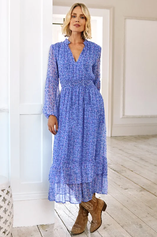 Zippered Dresses for Convenience -Ana Dress | Meadow Bloom Blue